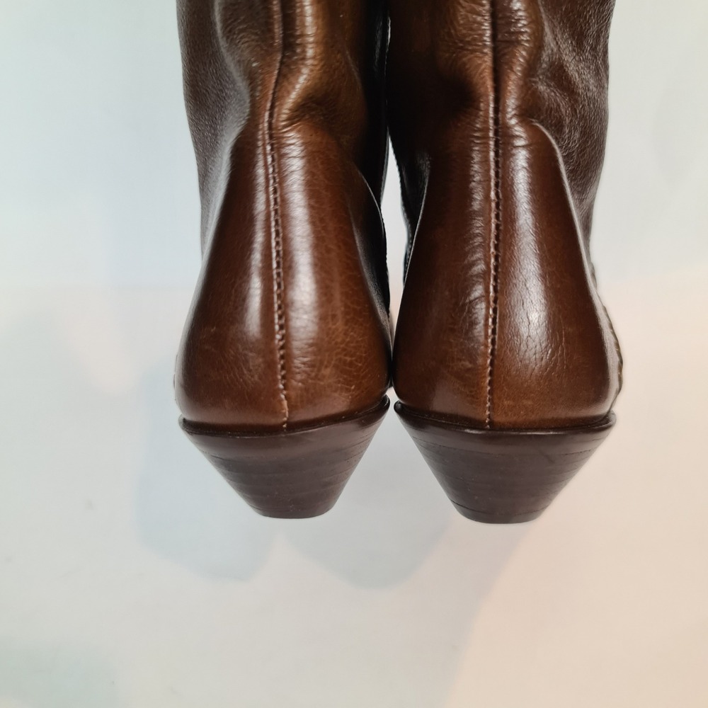 Connie Vintage Brown Leather Slouch Tall Boots 7B Pointed Toe Whipstitch Brazil - Picture 6 of 11